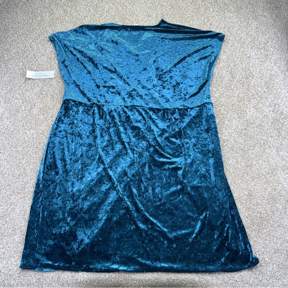 New London Style Elegant Teal Velvet Wrap Dress Women’s Size 24W - Picture 6 of 12